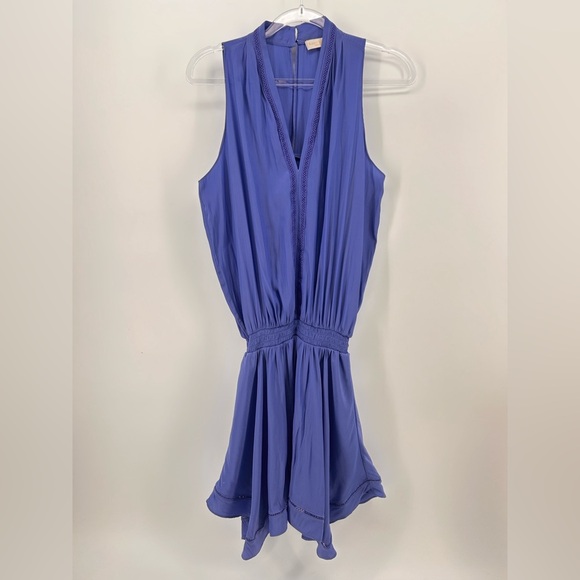 Ramy Brook Mini Dress V Neck Sleeveless Smocked Waist Skirt Royal Blue Xs - Picture 1 of 11